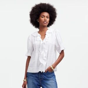 MADEWELL windowpane peplum ruffle top. White. NWT. Sz M